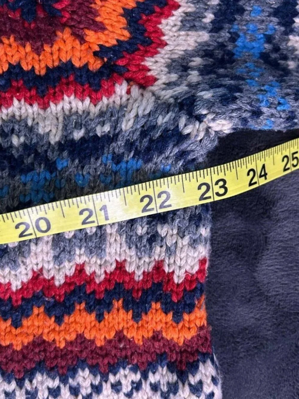 Tommy Hilfiger Wool Blend 1/4 Zip Sweater L Fair Isle Navy Beige Pattern